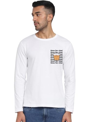 Image of Bewakoof Men Typography Regular Fit Full Sleeve Round Neck Pure Cotton T-Shirt