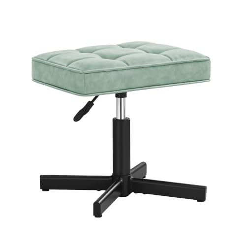Image of LUE BONA Adjustable Vanity Stool, 15''-19.5'' Foot Rest Under Desk, 360 Swivel Vanity Chair for Makeup Room, Green Upholstered Faux Leather Ottoman for Bathroom & Living Room, 300lbs
