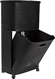 Eleganca Cesto para la colada 3 en 1, organizador de ropa sucia, con 3 compartimentos, plástico, 44 x 31 x 75 cm, color negro