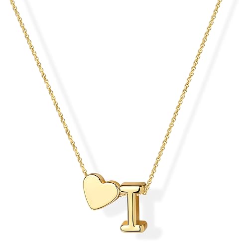 Inerney Gold I Necklace for Girl, Initial I Necklace with Heart Pendant, 14K Gold Plated Custom Jewelry for Women