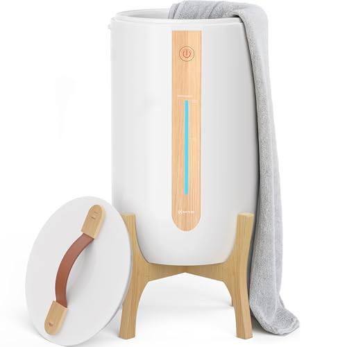Keenray Towel Warmer for Bathroom, Towel Warmer Bucket with Heating Progress Bar, Fragrance Disc Holder, Leather Handle, Auto Shut-Off Towel Bucket Fits Up to Two 40" x 70" Towels, Blankets White