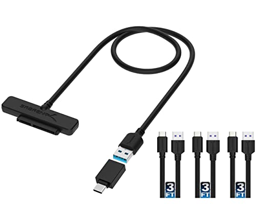 SABRENT USB 3.1 (Type-A) to SSD / 2.5-Inch SATA Hard Drive Adapter + [3-Pack] 22AWG Premium 3ft USB-C to USB A