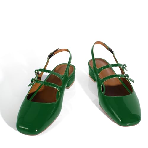 Image of anteikira Women's Round Toe Slingback Flats Closed Toe Double Strap Mary Jane Flats for Women 1 Inch Heel Dress Shoes Low Heel Causal Work Office Pumps for Women Size 5.5-12US