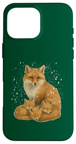 雪の中で抱きしめている母キツネとカブス スマホケース iPhone 16 Pro Max 用