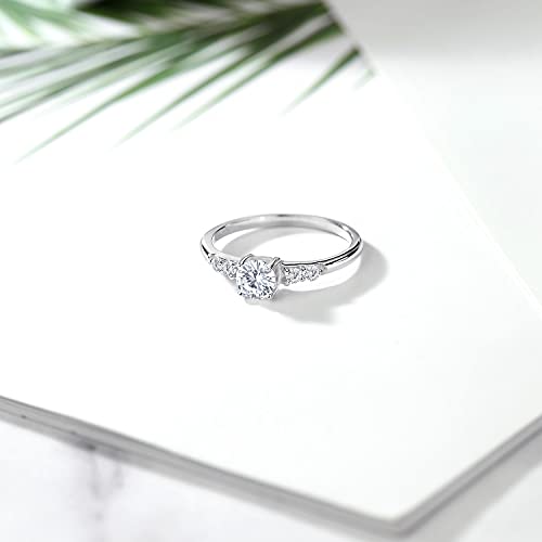 Gem Stone King 925 Sterling Silver 5MM Round Gemstone Birthstone and White Lab Grown Diamond Engagement Ring | Wedding Anniversary Promise Ring For Women | Available In Size 5, 6, 7, 8, 94