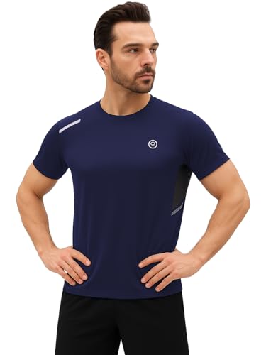 CHKOKKO Men Polyester Solid Quick Dry Sports Gym T-Shirt Breathable Moisture-Wicking Half Sleeve Round Crew Neck Regular Fit Active Wear for Running and Training