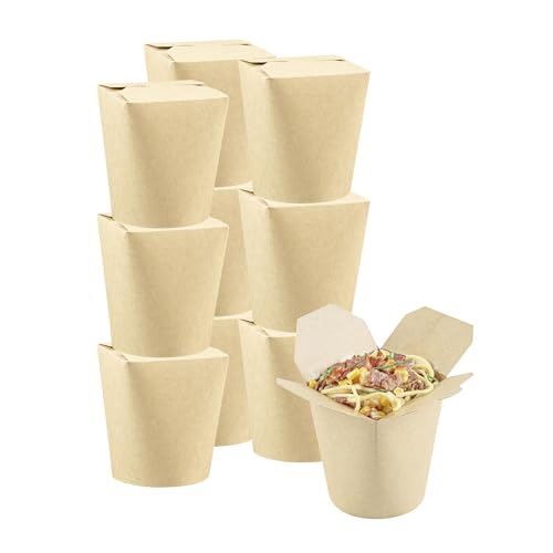 Restaurantware Bio Tek 3.2 x 2.9 x 4 Inch Food Containers 200 Durable Noodle Boxes - Disposable Sustainable Kraft Paper 16-Ounce Takeout Boxes Round For Takeouts And Delivery Or Picnics