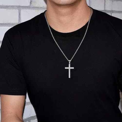 EPIRORA Cross Necklaces Gifts for Men Him, Stainless Steel Cross Necklace Cuban Chain Pendant Necklace Gifts for Son Grandson Brother Nephew Mens3