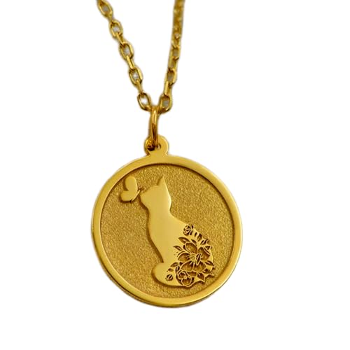 Collier pendentif pièce chat et papillon en argent sterling plaqué or LKBEADS