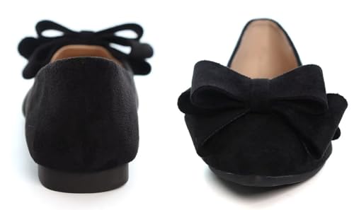 Image of SAILING LU Womens Bowknot Ballet Flats Pointy Toe Suede | Casual Flat Shoes, Dressy Wear to Work, Moccasins, Slip-Ons