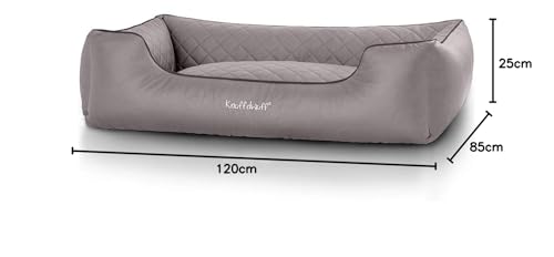 Knuffelwuff Orthopädisches Hundebett Madison aus laser-gestepptem Kunstleder XXL 120 x 85cm Grau - abnehmbarer Bezug - leicht zu reinigen - für große, mittelgroße und kleine Hunde