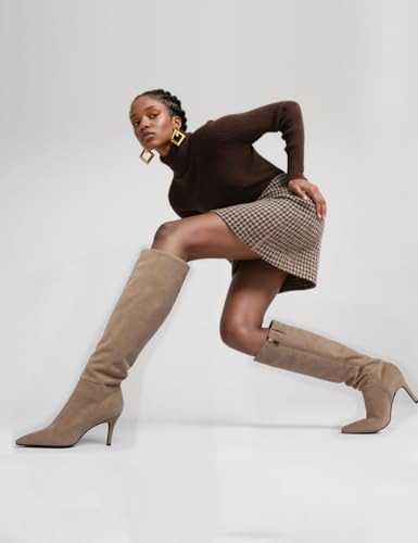 Image of Easyfox Knee High Boots Women Pointed Toe Stiletto Heel Tall Boots | Side Zipper,3 In Stiletto Heel,Fall Spring Winter Fashion Dress Tall Boots,Evening Bridal office Long Boots