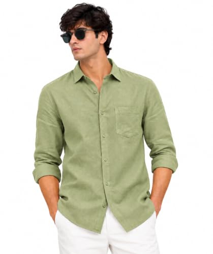Image of Arvest Men's Solid Linen Casual Shirt | Regular Fit | Breathable | Full Sleeve