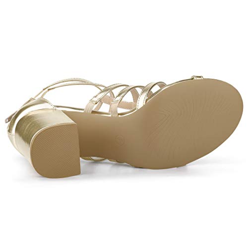 Allegra K Allegra K Women's Cage Strappy Gladiators Chunky Heels Gold Sandals - 7.5 M US
