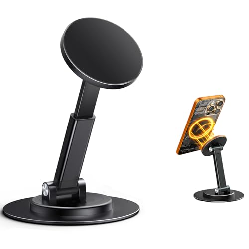 Image of Mizi Magnetic Phone Stand for MagSafe - Adjustable Height & 360 Rotating iPhone Desk Holder Compatible with iPhone 17 /16 /15 /14 /13 /12, Galaxy Series & MagSafe Cases - Black