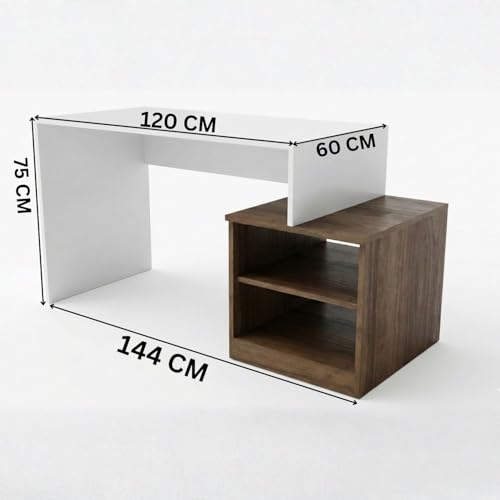 Image of FFO Wooden Computer Table with Storage - Study Desk for Students & Adults, Writing Table, Laptop Desk, Office Work Table for Home (Forest & White) DIY.