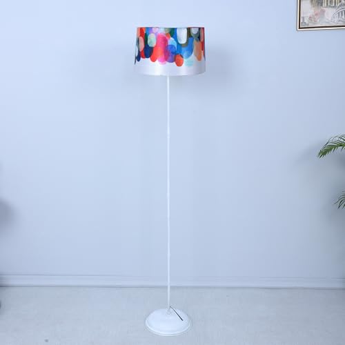 Image of tu casa White Metal-Iron Base Foldable Floor Lamps with Abstract Print & Satin Shade for Bedroom, Living Room, Lounge, Office Area, Gifting Without Bulb for Home Decoration (Height - 57 inch)