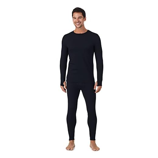 Cuddl Duds Thermal Underwear for Men - Men's Cold Weather Clothes Fleece Lined Thermal Long Johns Set - Winter Base Layer Clothing - Thermal Shirt Top and Leggings Pants 2Pc Set for Men - Black Large