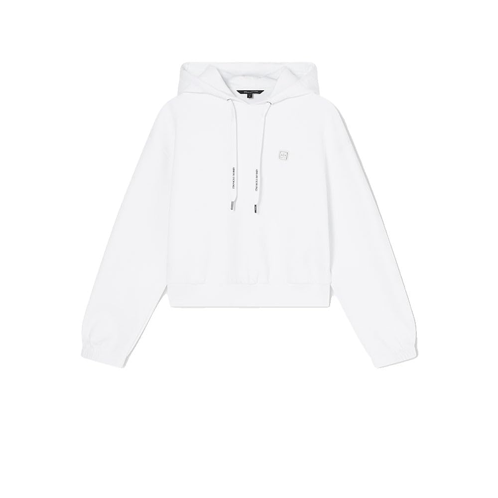 Armani Exchange Embroiderd Logo Patch, Drawstring, Hooded Monochrome Felpa con Cappuccio Donna