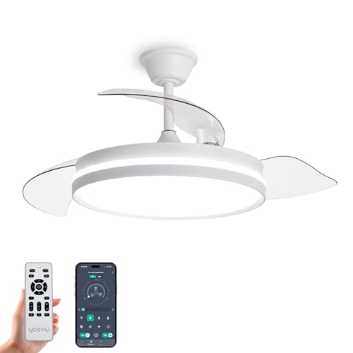 YOEVU ESPARTAN ONE   Ventilador de Techo con Luz LED | Motor DC | Mando + APP Bluetooth | 72W | Aspas Retráctiles | 6 Velocidades y 3 Tonalidades | Temporizador | Blanco