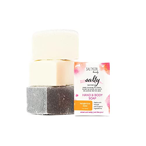 SaltyGirl Beauty - Hand and Body Sea Salt Bar Soap - Gentle cleansing Creamy Lather Infused with Essential Oils to Moisturize Skin (5 oz) (Tangerine Lime)
