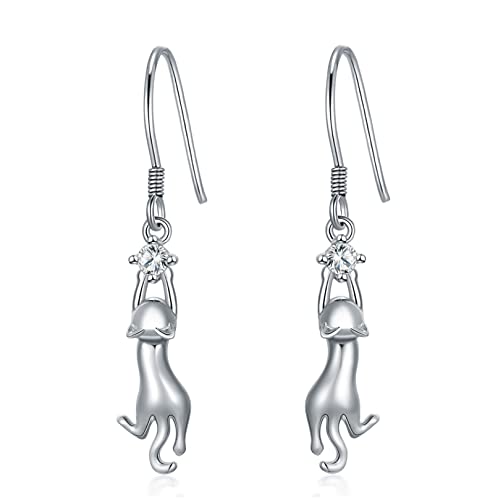 Cadeau de Noël chat : boucles d'oreilles pendantes en argent pour femme