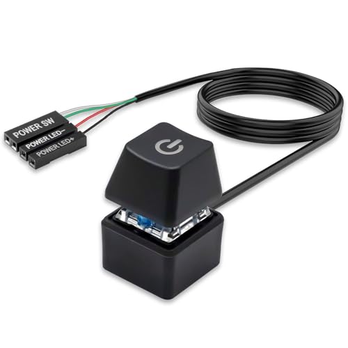 CABLEPELADO - Botón Mecánico RGB para PC con Iluminación Personalizable | 8 Colores | Conexión POWER SW/LED+ | Adhesivo de Doble Cara | Fácil Instalación | Tamaño 29x19x19 mm