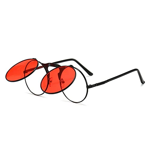 Lunettes de soleil rétro vintage steampunk en métal pour homme et femme, noir/rouge, taille unique Cover