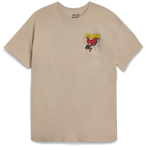 Marvel Mens Graphic T-Shirts - Avengers Spiderman Captain America Short Sleeve Crewneck Graphic Tee Shirt for Men (S-XL), Size X-Large, Spiderman Cream