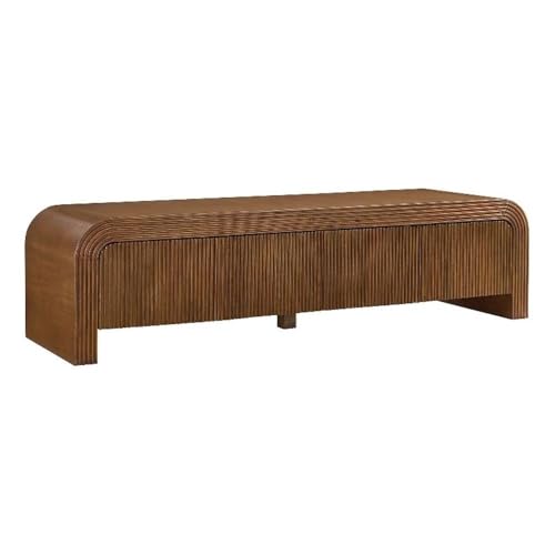 Modway Waterflute 68 Inch Modern Fluted TV Stand in Walnut – Low-Profile Entertainment Console with Adjustable Shelves – Wood Media Cabinet with Cable Management for Living Room