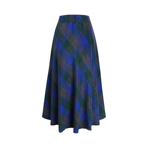 Women's Winter Plaid Maxi Skirt Elegant High Waist Warm Wool Long Pleated Skirt S-3XL2
