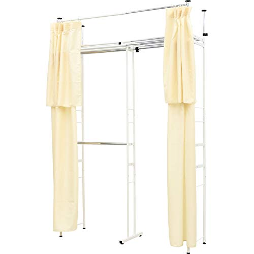 ワイエムワールド つっぱり式 伸縮 ハンガーラック 棚付 幅86.5~147 00-cw6660-17