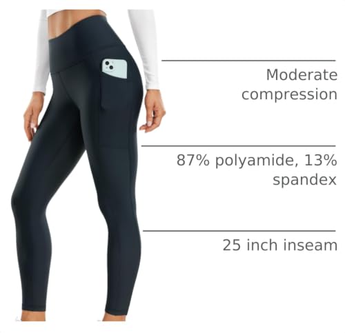 Image of CRZ YOGA Fleece Lined Leggings Pockets 25'' - Thermal High Waisted Casual Lounge Workout Womens Yoga Pants Winter Warm