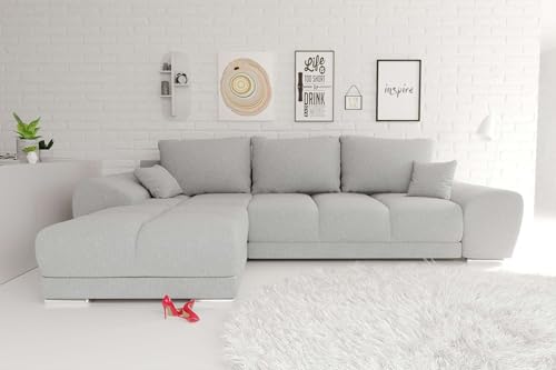 99rooms Antalya Ecksofa Polsterecke Eckcouch Strukturstoff Neve Hellgrau, mit Ottomane Links, mit Schlaffunktion