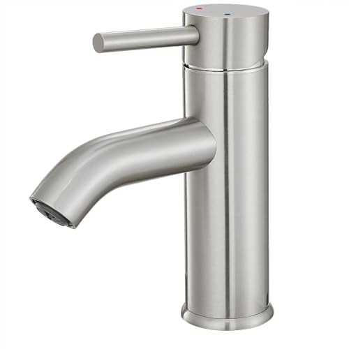 GENBONS Badezimmer-Wasserhahn aus gebürstetem Nickel, Badarmatur, Gebürstet, Einlochmontage, Waschbeckenarmatur, Einhebelmischer, Edelstahl