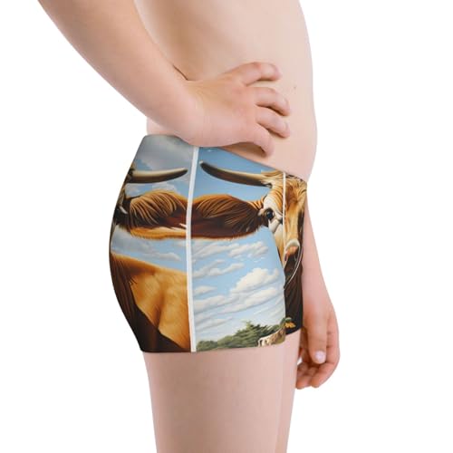 Boys' Cotton Boxer Brief Soft Underwear-Daisy Flower Field Cow2