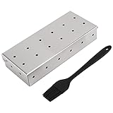 Aiwjeakh - Caja de ahumadero grande para barbacoa de carbón de leña y gas con cepillo de virutas de madera de gran capacidad para asar carne de ahumado
