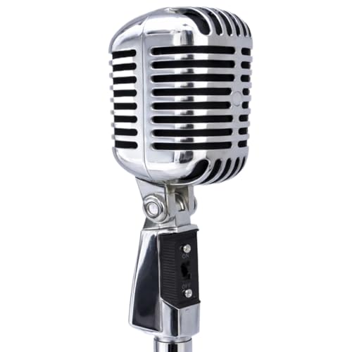 Image of ALLGOODSIN Classic Vintage Style Dynamic Microphone for Professional Photoshoot Use with On /Off Switch (Silver)