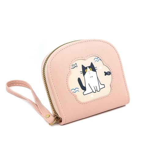 Cute Kitten Mini Hand-held Coin Purse Portable Multi-Card Slot Bank Card Holder Card Holder(Pink)