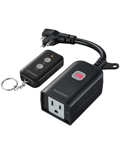 SURAIELEC Outdoor Remote Control Outlet Wireless Waterproof Remote Power Switch 15 AMP 100 FT Range 1 Remote 1 Outlet Electrical Plug for for Outdoor Lights (Battery Included)