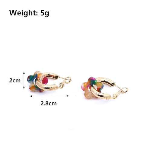 Chunky Acrylic Gold Small Flower Hoop Huggie Earrings, Colorful Boho Ear Piercing Dangle Drop Earrings, Dainty Chic Charm Jewelry Gift3
