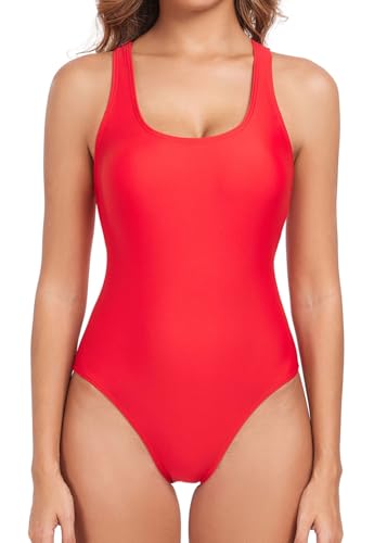 Joweechy One Piece Swimsuit Women Sports Swimming Costume Competitive Athletic Criss Cross Back Shaping Swimwear Bathing Suit S,Red