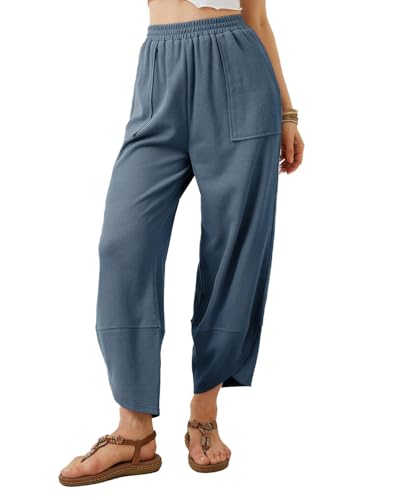 Women's Casual Baggy Pants Elastic Waisted Wide Leg Sweatpant Palazzo Harem Pants with Pockets