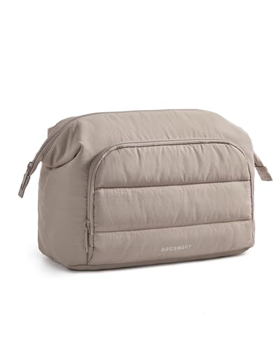 BAGSMART Makeup Bag Travel Toiletry Bag, Puffy Padded Make Up Bags for Women, Makeup Organizer Wide-open Pouch Purse, Travel Essentials for Toiletries Accessories Brushes, Camel(Brown)