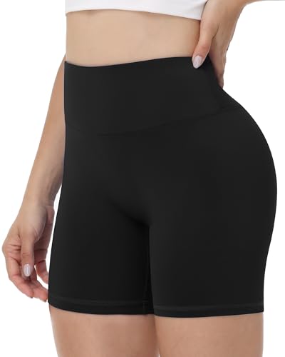 Runhit No Front Seam Biker Shorts for Women - 5'' High Waisted Workout Gym Yoga Athletic Compression Spandex Shorts with Tummy Control Black Small