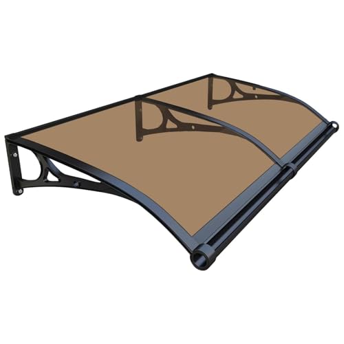 Toldo para puerta de exterior, cubierta de policarbonato para porche, patio, terraza con canalón, protección UV, lluvia, nieve para puertas delanteras (marrón, 31 x 142 pulgadas, 80 x 360 cm)
