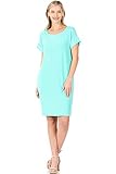 Zenana Rolled Short Sleeve Round Neck Dress Mint Medium