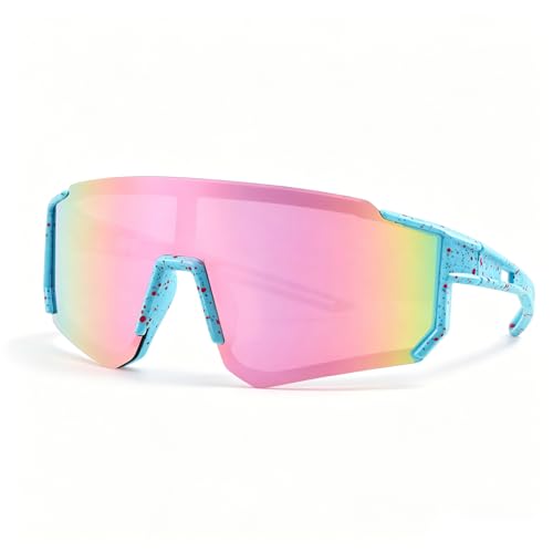 EKKONG Gafas Ciclismo Niño, Gafas de Sol Niño, Gafas de Sol Deportivas para Niños, Gafas de Bicicleta para Infantiles, Protección UV 400 para Niños y Niñas para Ciclismo, Correr y Tenis (Azul claro)