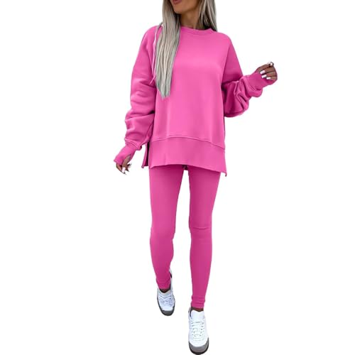 Sweatshirt and Leggings Set for Womens 2 Piece Outfits, Outfits Side Split Oversized Sweatshirt set