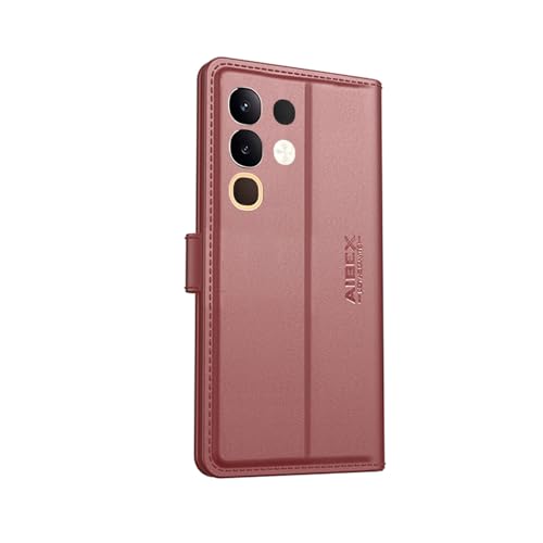 Image of AIBEX Compatible for Vivo T4X 5G / iQOO Z10X 5G Flip Cover Leather Finish with Magnatic Closure | Inside TPU with Card Pockets | Wallet Stand | Complete Protection Flip Case -Brown